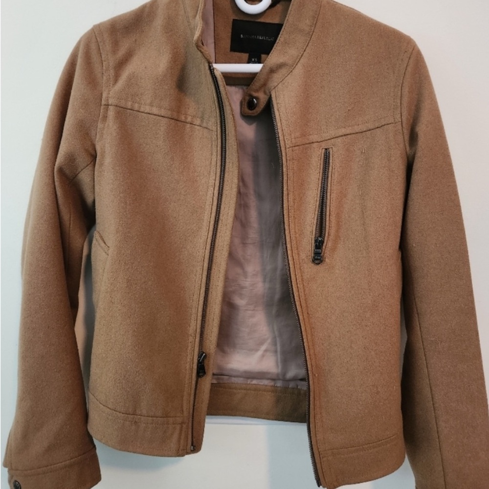 Banana republic biker jacket, wool , tan, used